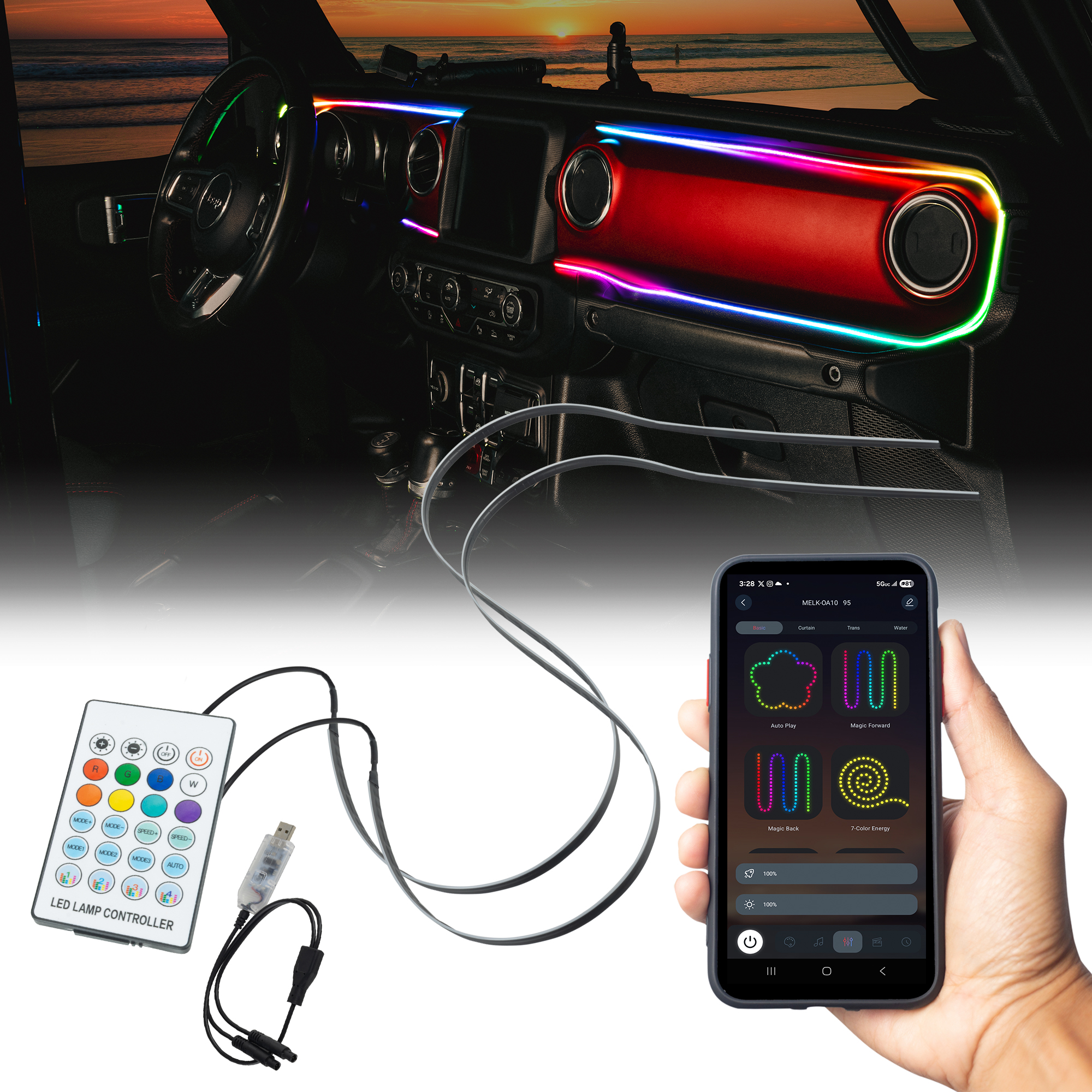 2018-2023 Jeep Wrangler JL/Gladiator JT Dynamic ColorSHIFT LED Dash Board Kit